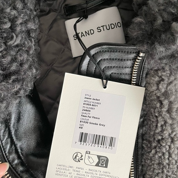 Stand Studio Joann faux fur jacket smoked grey NWT - Picture 8 of 9